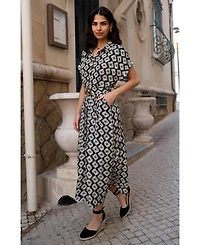Yumi Women's Midi Shirt Dress With Matching Belt
