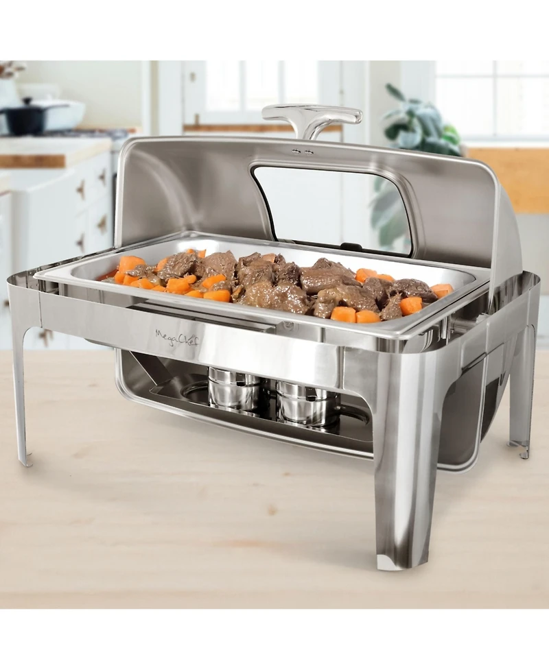 MegaChef 9.5 Quart Oblong Roll Top Stainless Steel Professional Chafing Dish/Food Warmer/Buffet Server with Window