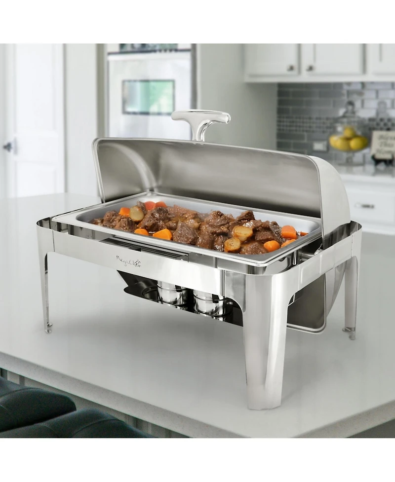 MegaChef 9.5 Quart Oblong Roll Top Stainless Steel Professional Chafing Dish/Food Warmer/Buffet Server Serving Trays