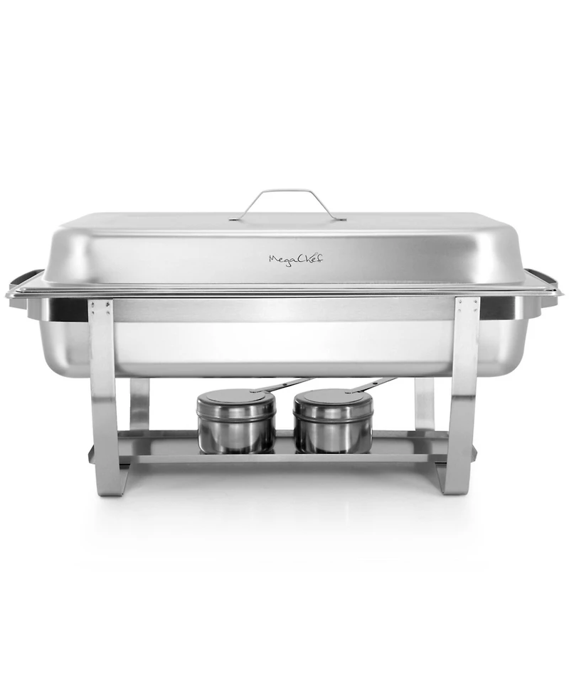 MegaChef 9.5 Quart Stackable Stainless Steel Professional Chafing Dish/Food Warmer/Buffet Server Serving Trays, Set of 2