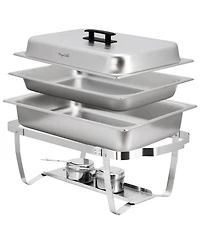 MegaChef 9.5 Quart Foldable Stainless Steel Professional Chafing Dish/Food Warmer/Buffet Server Serving Trays, Set of 2