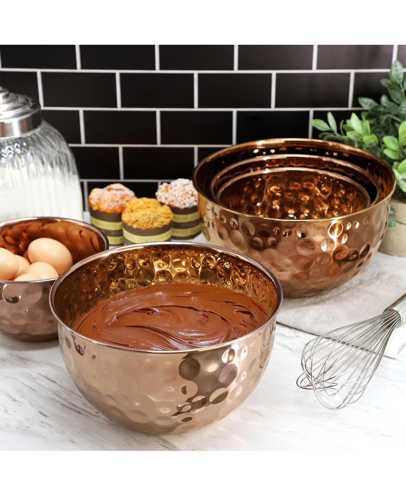 MegaChef Hammered Bubble Texture 5 Piece Stainless Steel Serving Bowl Set in Copper