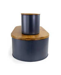 MegaChef Bamboo Kitchen Countertop 4 Piece Metal Bread Basket and Canister Set in Gray with Lids