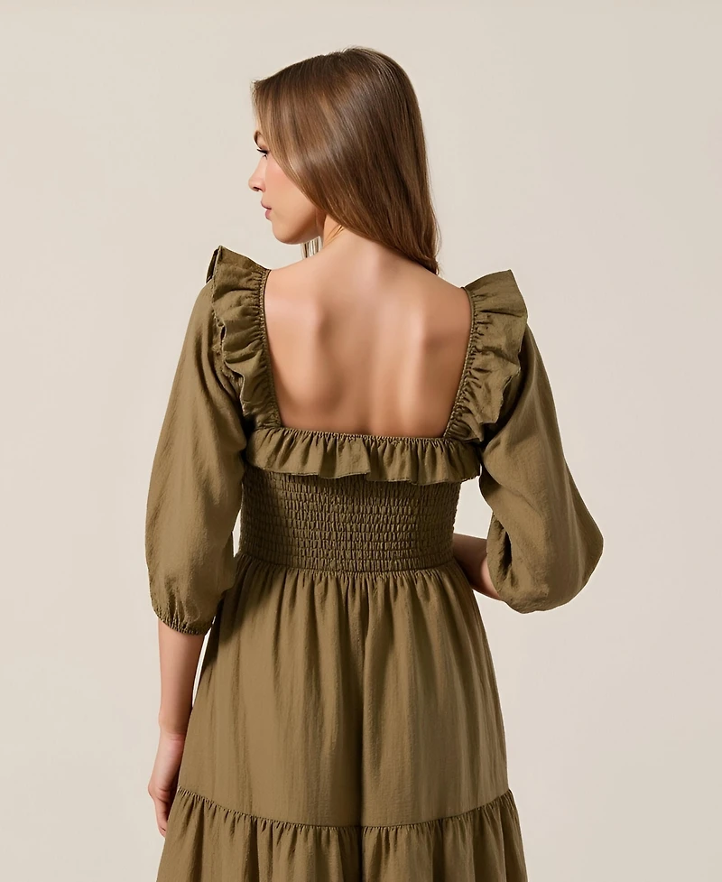 Modenaire Women's Tiered Smocked-Bodice Square-Neck Maxi Dress