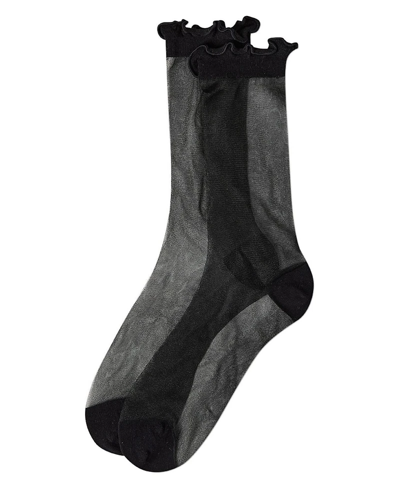 MeMoi Women's Lettuce-Edge Silky Sheer Crew Sock