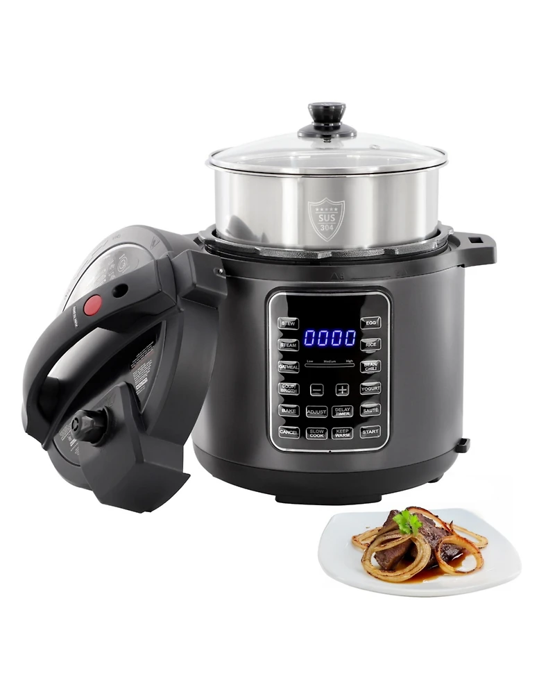 MegaChef 6 Quart 11-in-1 Electric Pressure Cooker, Multi-Cooker with Stainless Steel Crock