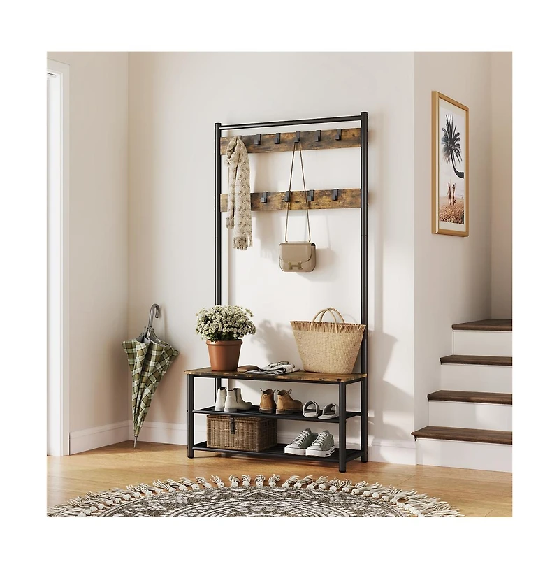 73” H Metal Hall Tree with Shoe Storage Bench Entryway
