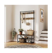 73” H Metal Hall Tree with Shoe Storage Bench Entryway