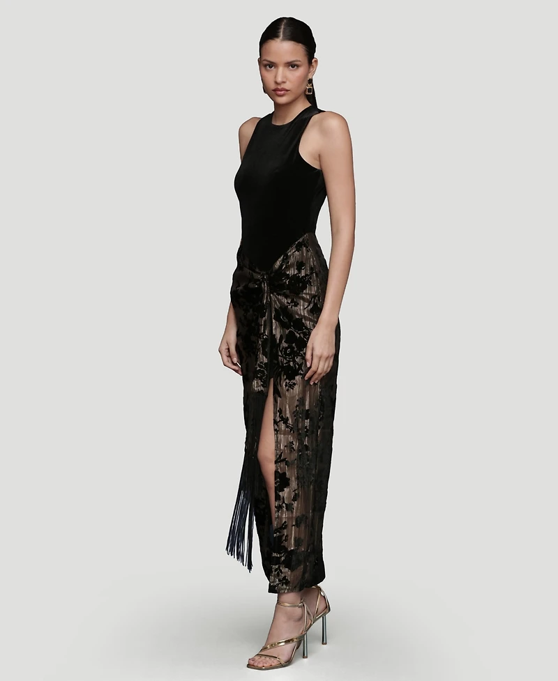 Avec Les Filles Women's Sarong Combo Fringe Drape Dress