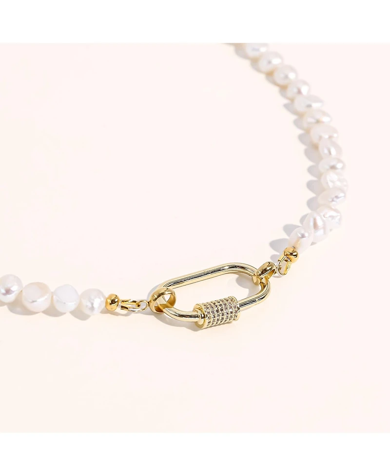 18K Gold Freshwater Pearl with Lock - Taylor Necklace - Medium