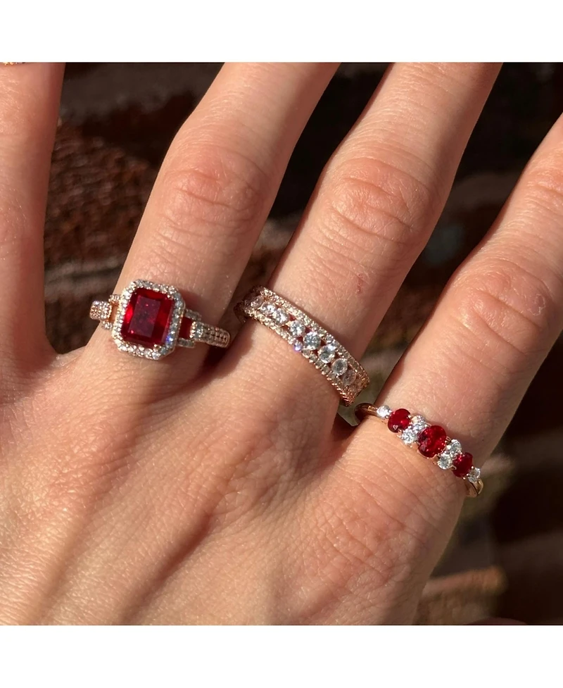 Suzy Levian Sterling Silver Cubic Zirconia Three Row Modern Eternity Band Ring