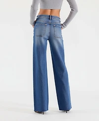Modenaire Women's High-Waist Light Wash Wide-Leg Cuffed Jeans