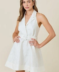 Modenaire Women's Halter Belted Tailored Mini Dress
