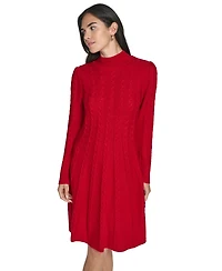Jessica Howard Petite Cable Sweater Mock Neck Fit & Flare Dress