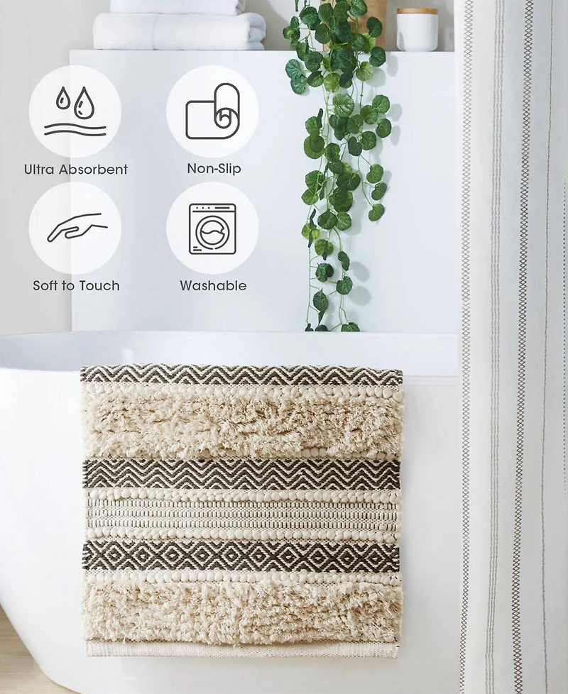 Ink+Ivy Asher Woven Texture Stripe Bath Rug, 20" x 32"
