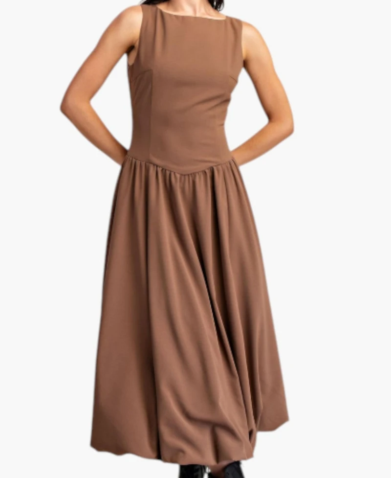 Modenaire Women's Sleeveless Fit-and-Flare Midi Bubble-Hem Dress
