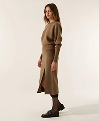 Modenaire Women's Rib Knit One Shoulder Dolman Midi Sweater Dress
