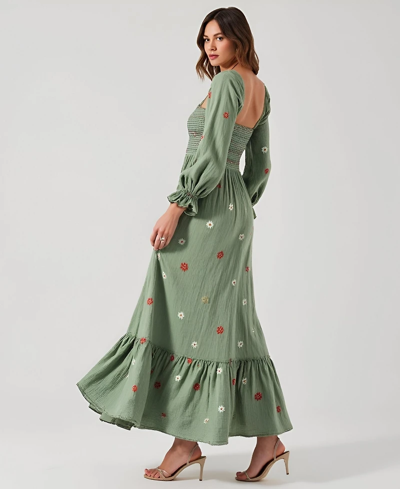 Modenaire Women's Floral-Embroidered Smocked Tiered Maxi Dress