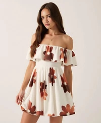 Modenaire Women's Floral Off-Shoulder Ruffled Bodice Mini Dress