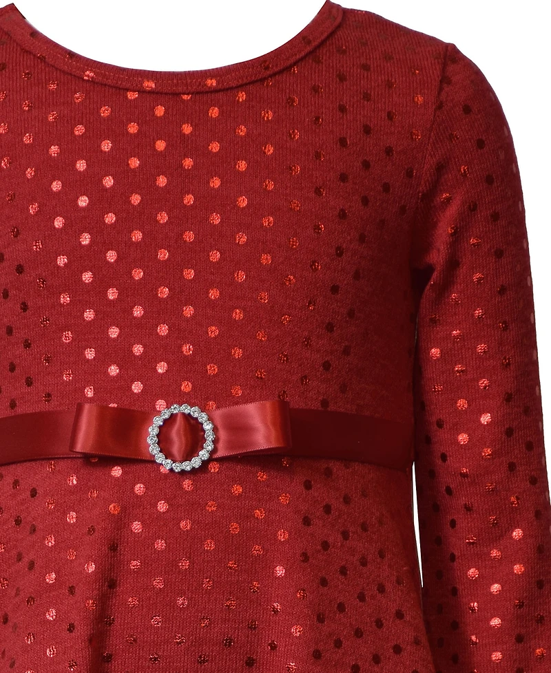 Bonnie Jean Girls 2T-6X Long Sleeve Foiled Dot Santa Dress
