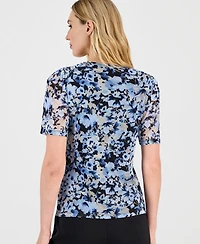 Anne Klein Women's Short-Sleeve Printed Mesh T-Shirt