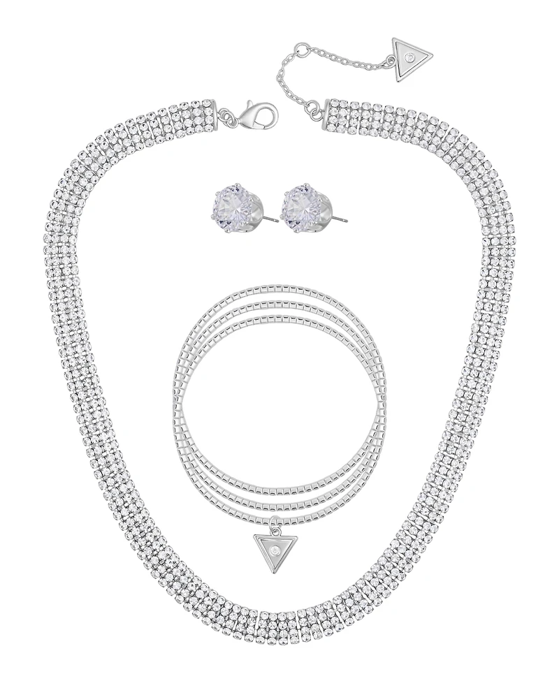 Guess 3-Pc. Cubic Zirconia Gold-Tone Choker Necklace, Stud Earrings, and Bracelet Set