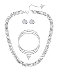 Guess 3-Pc. Cubic Zirconia Gold-Tone Choker Necklace, Stud Earrings, and Bracelet Set
