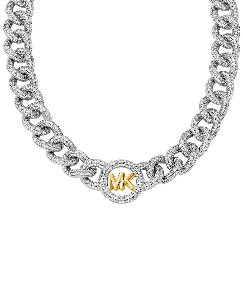 Michael Kors Two Tone Pave Logo Chain Necklace