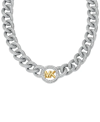 Michael Kors Two Tone Pave Logo Chain Necklace