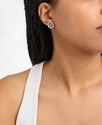 Michael Kors Silver Tone Small Pave Logo Stud Earrings