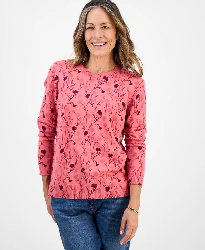 Style & Co Petite Floral-Print Crewneck Sweater, Macy's Exclusive