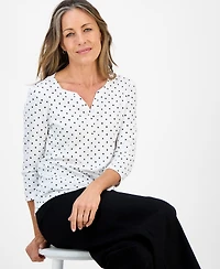 Style & Co Petite Polka-Dot Henley 3/4-Sleeve T-Shirt, Macy's Exclusive