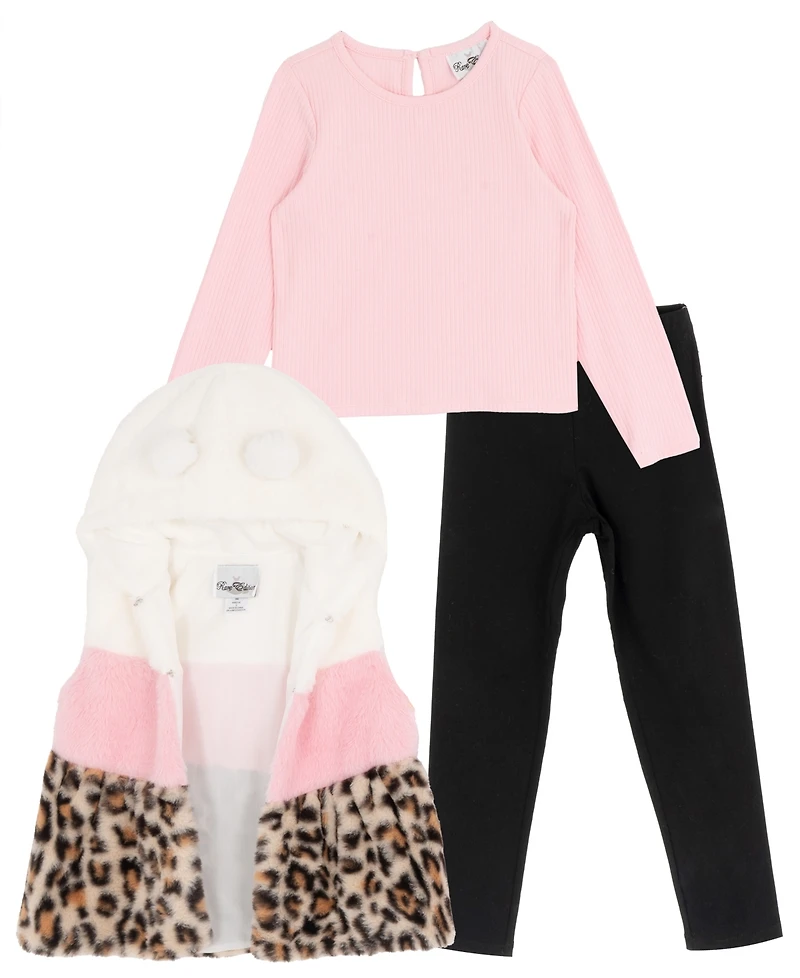 Rare Editions Girls 2T-6X 3-Piece Long Sleeve Top, Vest and Leggings Set