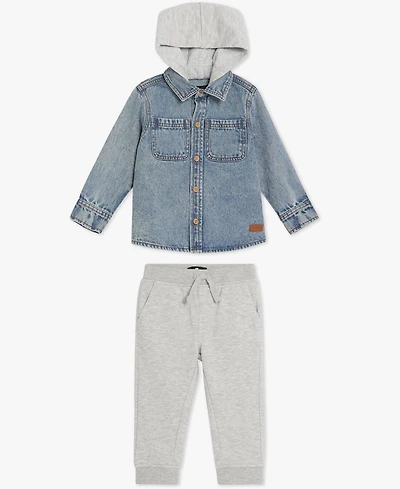 7 For All Mankind Baby Boys 2-Piece Denim Shirt and Joggers Set