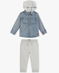 7 For All Mankind Baby Boys 2-Piece Denim Shirt and Joggers Set