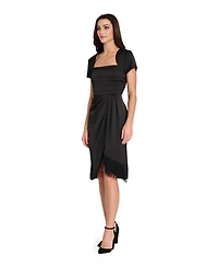 Tahari Asl Women's Short Sleeve Pleated Bodice Fringe Sheath Dress