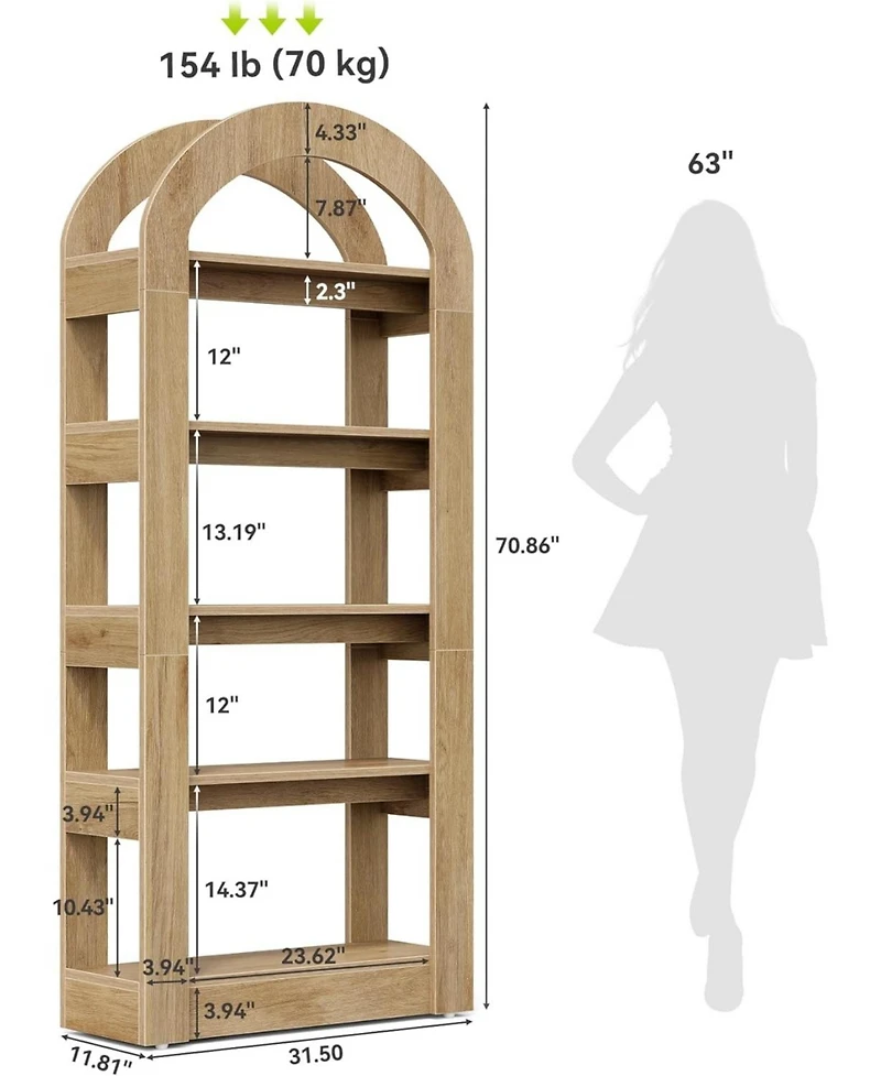 Tribesigns 5-Tier Kitchen Pantry Cabinet, Tall Freestanding Pantry Organizer with Arch Design, Wooden Storage Shelf