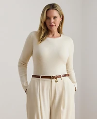 Lauren Ralph Plus Rib-Knit Cotton-Blend Crew Neck Sweater