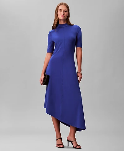 Calvin Klein Women's Asymmetric Drape Short Sleeve Midi Dress