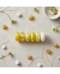 Bling Jewelry Set Of 6 White Yellow Dots Swirl Murano Glass Charm Bead Spacer Sterling Silver Core Fits European Bracelet