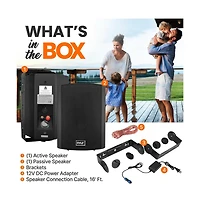 Pyle Waterproof 5.25" Wall Mount Speaker System – Active & Passive Pair, Wireless Bluetooth, Aux In, Indoor/Outdoor Stereo