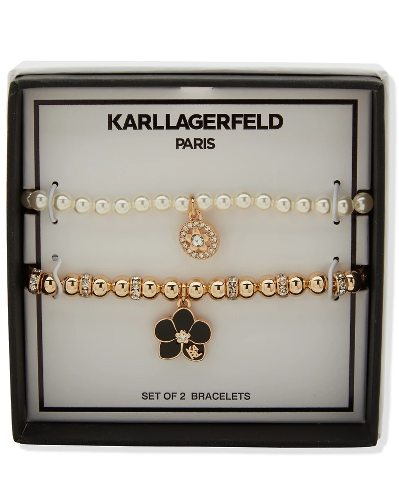 Karl Lagerfeld Paris 2-Pc. Imitation Pearl Gold-Tone Orchid Slider Bracelet Set