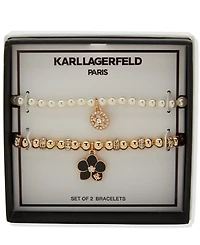 Karl Lagerfeld Paris 2-Pc. Imitation Pearl Gold-Tone Orchid Slider Bracelet Set