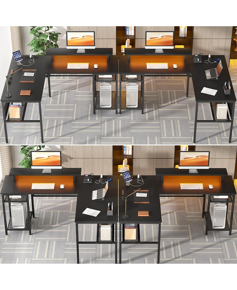 55.5'' Reversible L-shaped Desk with Power Outlets and Rgb Led Lights, Computer Table with Cpu Stand and Monitor Stand