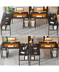 55.5'' Reversible L-shaped Desk with Power Outlets and Rgb Led Lights, Computer Table with Cpu Stand and Monitor Stand