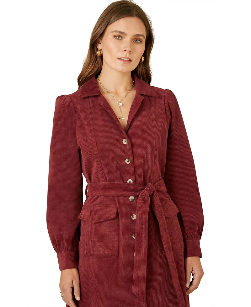 Yumi Women's Cord Midi Shirt Dress
