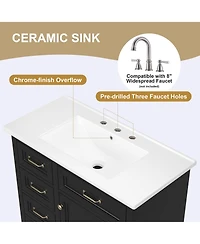 Casainc 36" Bathroom Vanity with Ceramic Sink, 4 Drawers and 1 Soft-Close Door, Freestanding