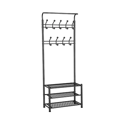 74” H Metal Hall Tree with Shoe Storage Entryway Coat Rack