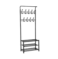 74” H Metal Hall Tree with Shoe Storage Entryway Coat Rack