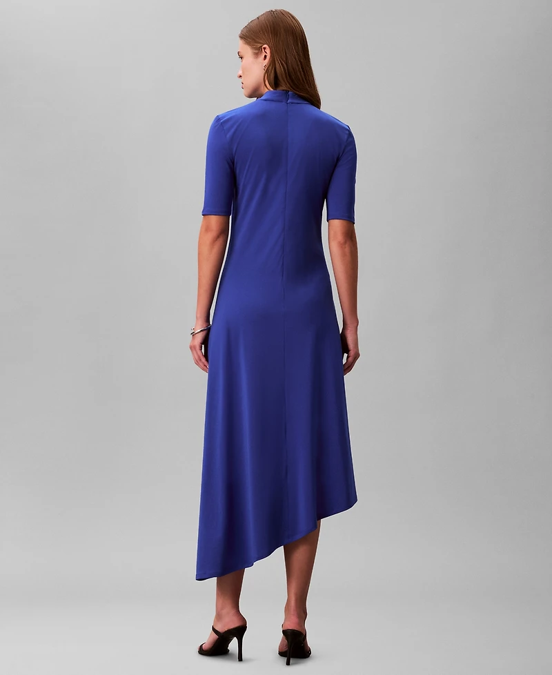 Calvin Klein Women's Asymmetric Drape Short Sleeve Midi Dress